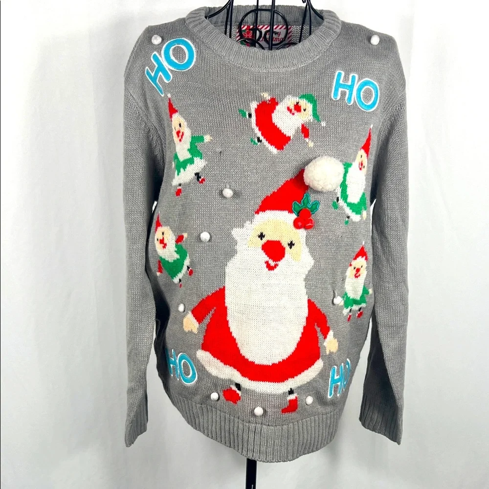 VINTAGE‎ 90’s Women’s Festive Gray Santa Ugly Christmas Sweater Small